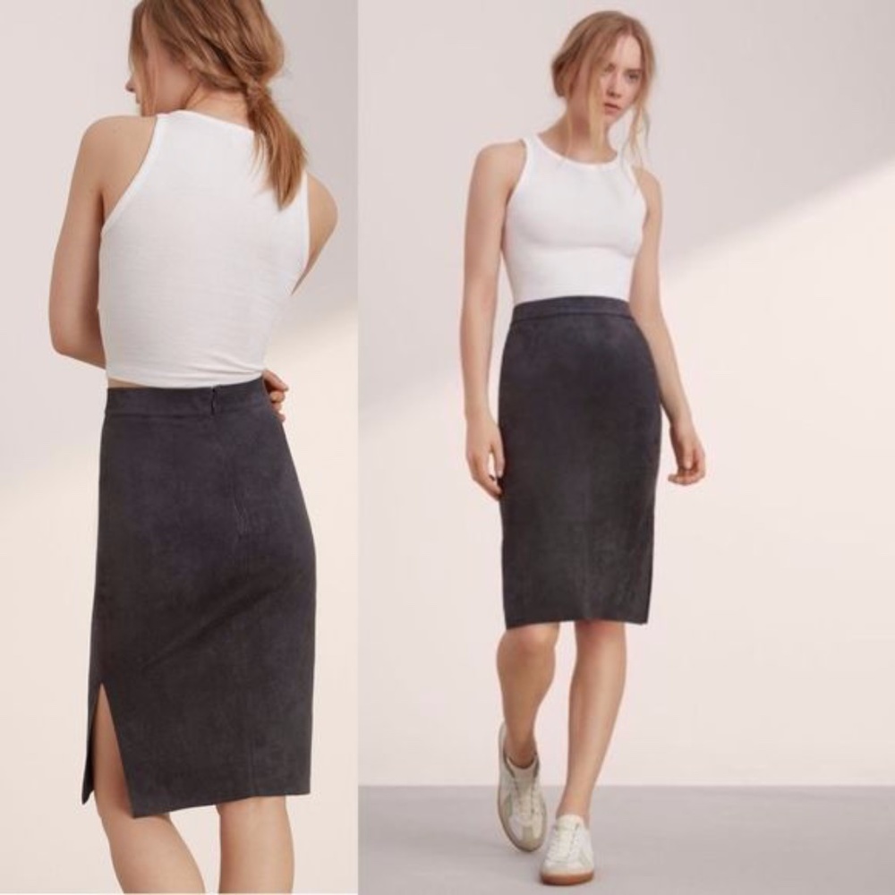 Aritzia Wilfred Free Black Vegan Suede Lis Skirt Faux Suede Stretch 0 Pencil